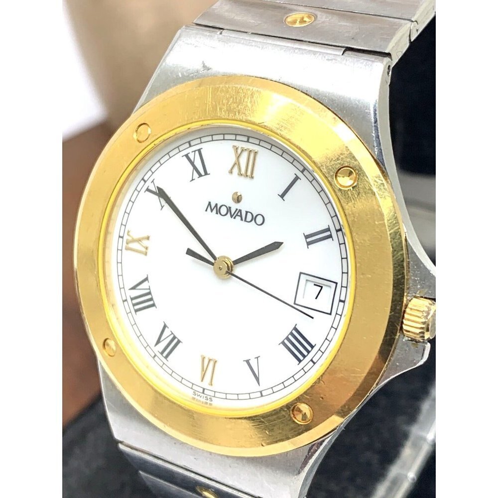 Movado Men's Watch 81.65.877.2 Swiss Quartz White Dial Two Tone Stainless Steel